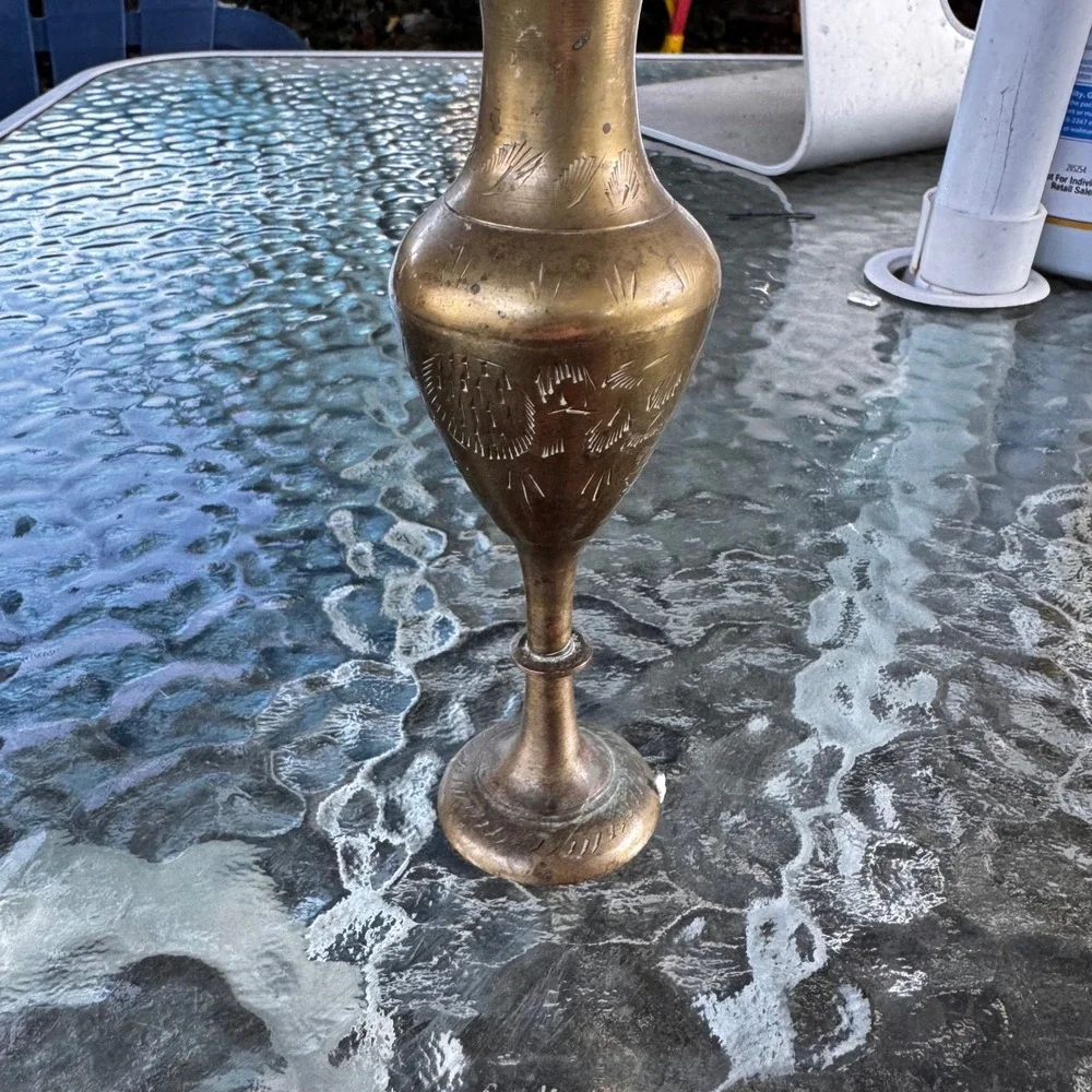 Vintage Etched Brass Bud Vase, Floral Design, Small,‎ Tall, Decorative